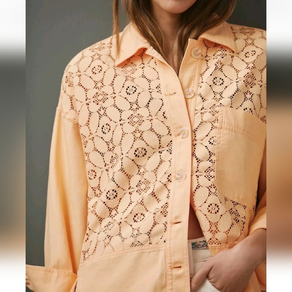 ANTHRO | $118 Maeve Oversized Lace Shirt Jacket - Picture 3 of 5